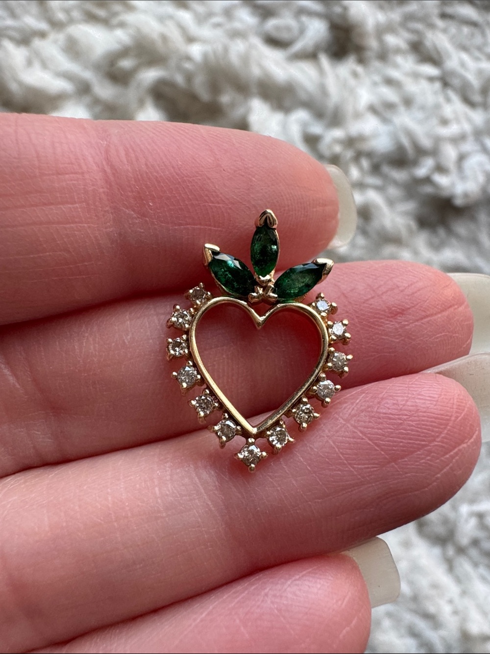 14K Diamond and Emerald Heart Pendant